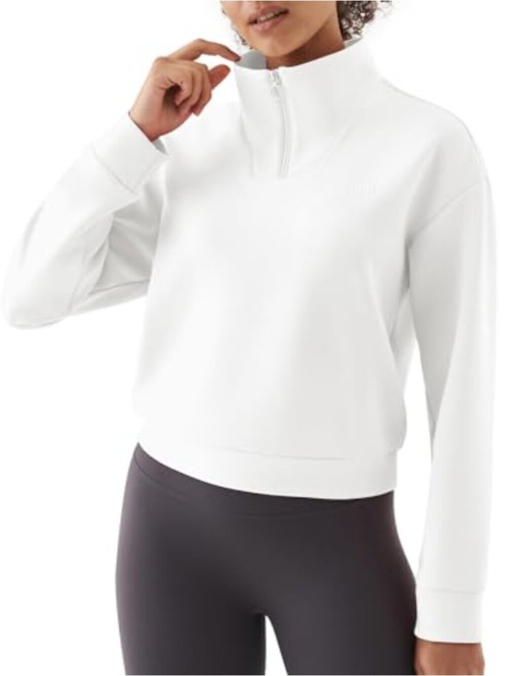 K-Swiss Quarter Zip Crop Sweatshirt Pullover Mock Neck Loose Fit Casual Workout
